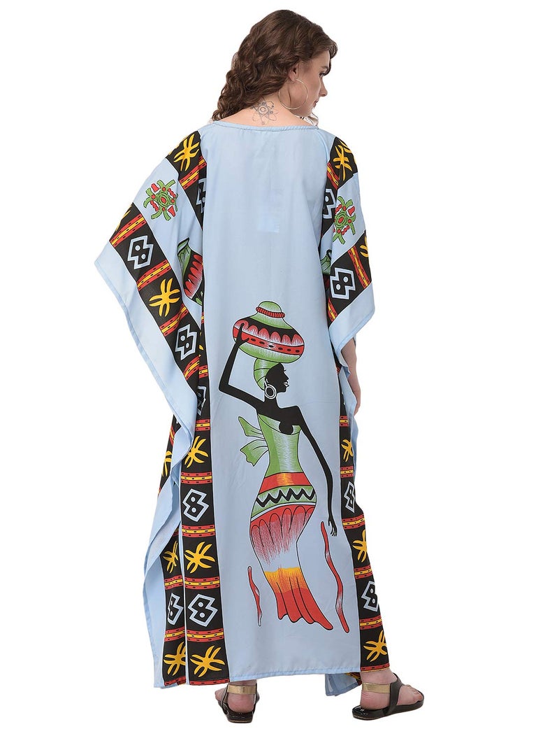 Oussum Plus Size Kaftan for Women Polyester Summer Caftan Swimwear Cover Ups Maxi Beach Dress (Light Blue Kaftan) - Image 5